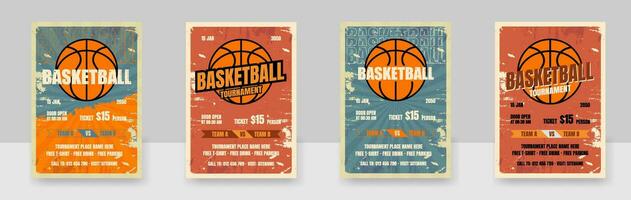 Sport Flyer Ad Set Vector, Modern Tournament, Basketball Championship Flyer Illustration. vector