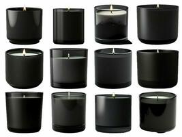 AI generated black glass candle collection isolated on white background. photo