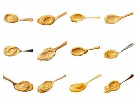 AI generated spoon of peanut butter collection isolated on white background. photo