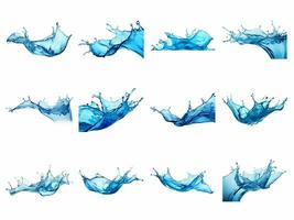 AI generated blue water splash collection isolated on white background. photo