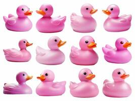 AI generated pink rubber duck collection isolated on white background. photo