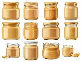 AI generated jar of peanut butter collection isolated on white background. photo