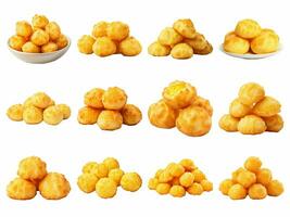 AI generated cheese puffs collection isolated on white background. photo