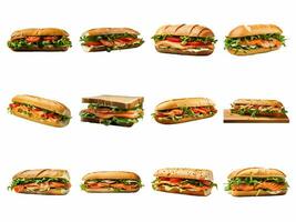 AI generated salmon fillet sandwich collection isolated on white background. photo