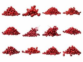 AI generated pile with falling cranberries isolated on white background. photo