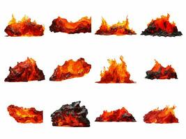 AI generated molten hot lava collection isolated on white background. photo