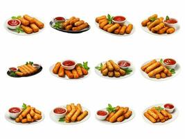 AI generated mozzarella cheese sticks collection isolated on white background. photo