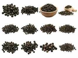 AI generated peppercorn black pepper collection isolated on white background. photo