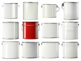 AI generated paint can with a blank label collection isolated on white background. photo