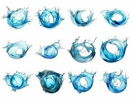 AI generated water liquid splash in a shape of sphere collection isolated on white background. photo