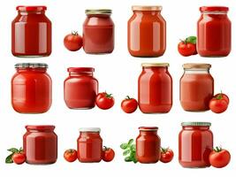 ai generado vacío Bosquejo de tomate salsa colección aislado en blanco antecedentes. foto
