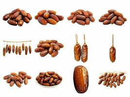 AI generated dry dates collection isolated on white background. photo