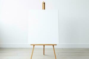 ai generado Arte caballete pintura de madera dibujar espacio póster lona blanco diseño blanco antecedentes artista foto