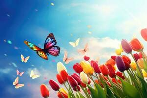 AI Generated Background flowers butterflies nature season meadow plant garden blossom beauty sun photo