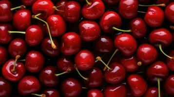 AI Generated Shiny closeup freshness dessert tasty background many ripe diet healthy cherries food photo