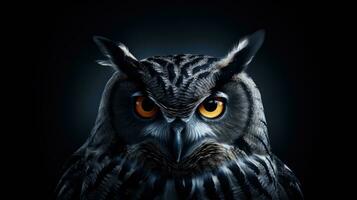 AI Generated Hunter brown isolated bird stare night face animal feather portrait eye nature wise photo