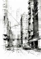 ai generado moderno edificio dibujo paisaje urbano construir rascacielos perspectiva concepto antecedentes foto