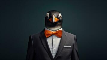 AI Generated White beak colorful bird orange sea wild puffin black standing seabird island penguin photo