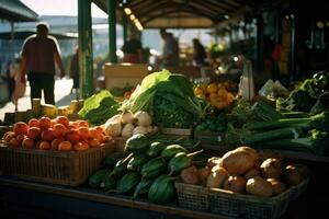 ai generado Fruta tienda crudo vistoso tradicional natural vegetales verde nutrición mercado orgánico foto