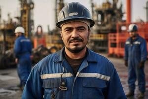 ai generado persona casco de seguridad hombres ocupación combustible fábrica negocio tecnología petróleo casco industrial foto