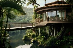 AI Generated Nature scenic travel hotel green holiday house jungle landscape garden tree resort asia photo