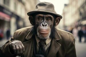 ai generado cara chimpance mono en peligro de extinción masculino mono gorila África fauna silvestre chimpancé salvaje primate foto