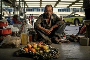 ai generado asiático hombre ciudad indio India retrato turismo negocio persona antiguo cara adulto calle foto