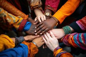 ai generado personas camaradería amigos unidad apoyo unión cooperación trabajo en equipo equipo foto