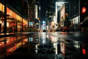 AI Generated Dark rain street architecture landmark tourism city america usa building travel photo