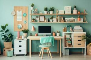 AI Generated Design job furniture home room flat office white space plants apartment desk wall photo