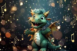 AI Generated Illustration background wild happy dragon cheerful animal cartoon dinosaur cute reptile photo