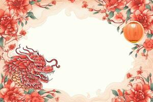 AI Generated Greeting gold red china decorative style chinese background abstract floral photo