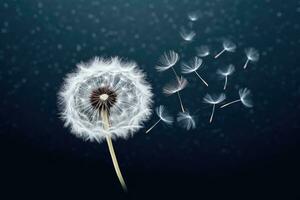 AI Generated Fluffy stem blossom blowing seed blue dandelion closeup softness background wind spring photo