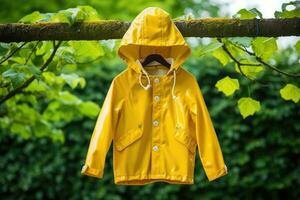 AI Generated Happiness small childhood outdoors fall children fun spring cute yellow happy kid wet photo