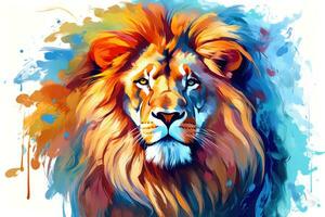 AI Generated King art drawing wild mane illustration head leo cat africa animal wildlife nature zoo photo