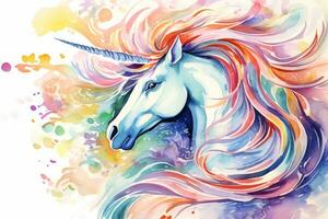 ai generado Arte cuerno gráfico mitología belleza unicornio diseño fantasía semental cabeza cuento de hadas caballo foto