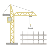 Lifting Crane Watercolor illustration. Hand drawn clip art of hoisting machine on isolated background. Drawing of baby toy for a boys games. Sketch of building construction png