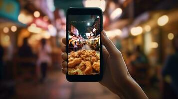 ai generado teléfono antecedentes fotografía tecnología inteligente persona móvil mano comida estilo de vida foto