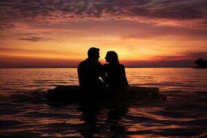 ai generado hombre mujer personas amanecer playa contento mar naturaleza cielo juntos verano amor romance adulto foto