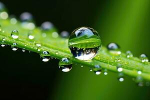AI Generated Closeup macro fresh purity plant raindrop drop water growth grass bright nature photo