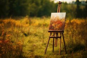 AI Generated Design canvas brush palette art artist space easel painter equipment wood painting oil photo