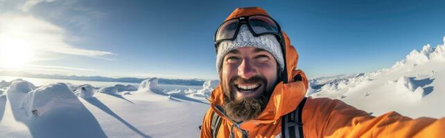 ai generado esquiar adulto paisaje viaje invierno extremo turista montaña caminante temporada Deportes foto