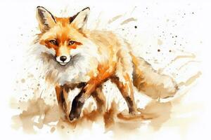 AI Generated Fur orange hunter wild red portrait nature art white wildlife drawing watercolor photo