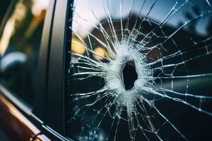 AI Generated Glass windshield crash destruction vandalism shattered car safety broken sharp crushed photo