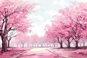 AI Generated Cherry beauty sky watercolor flowers drawing season art pink japanese landscape flora photo