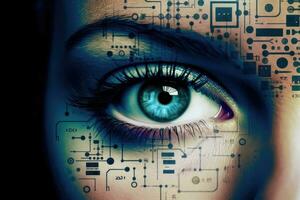 AI Generated Woman technology science coding computer data eye future identification human photo