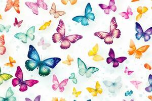 AI Generated Colorful butterflies texture seamless art pattern decorative white bright watercolor photo