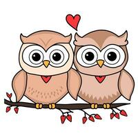 AI generated two cute owls in love on a branch photo