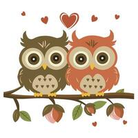 AI generated two cute owls in love on a branch photo