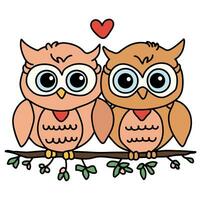 AI generated two cute owls in love on a branch photo